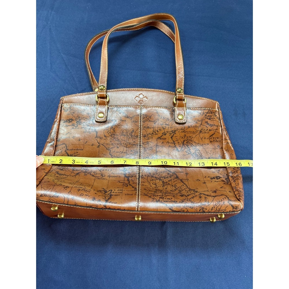 Patricia Nash Tan Leather Vintage Map Print Shoulder Bag Tote Travel Satchel - Picture 9 of 11